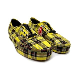 Vans Authentic Platform 2.0 Patent Plaid Lemon Chrome Black Sneakers Size 10